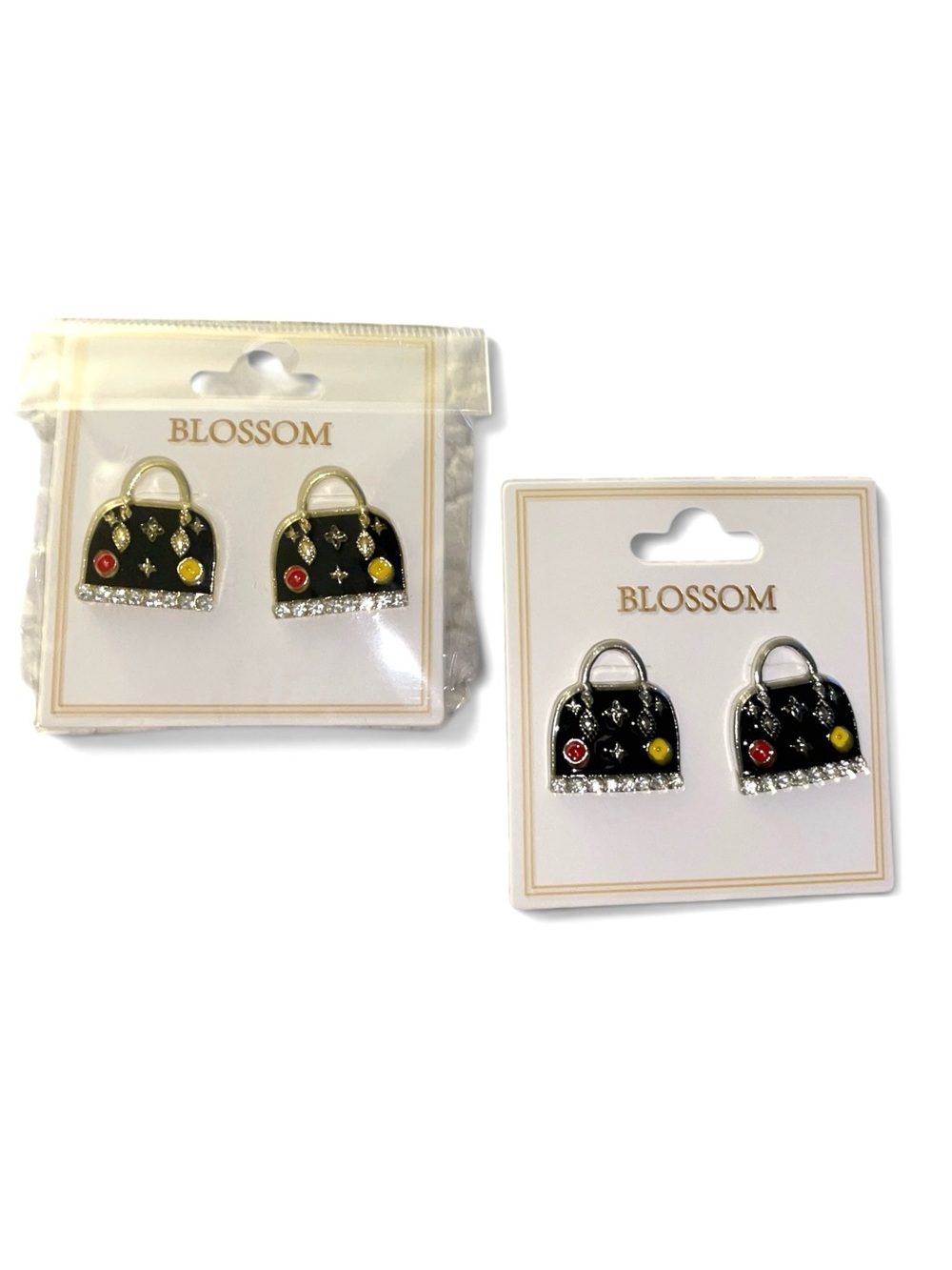 FABULOUS BLACK MULTI NOVELTY HANDBAG SHAPED PIERCED EARRINGS